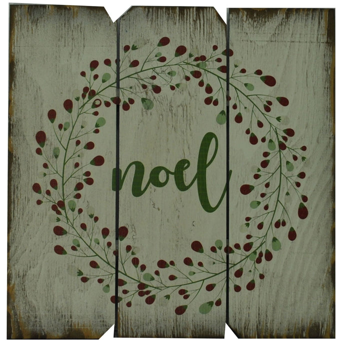 16 x 16 White/Green/Red Noel with Flowers